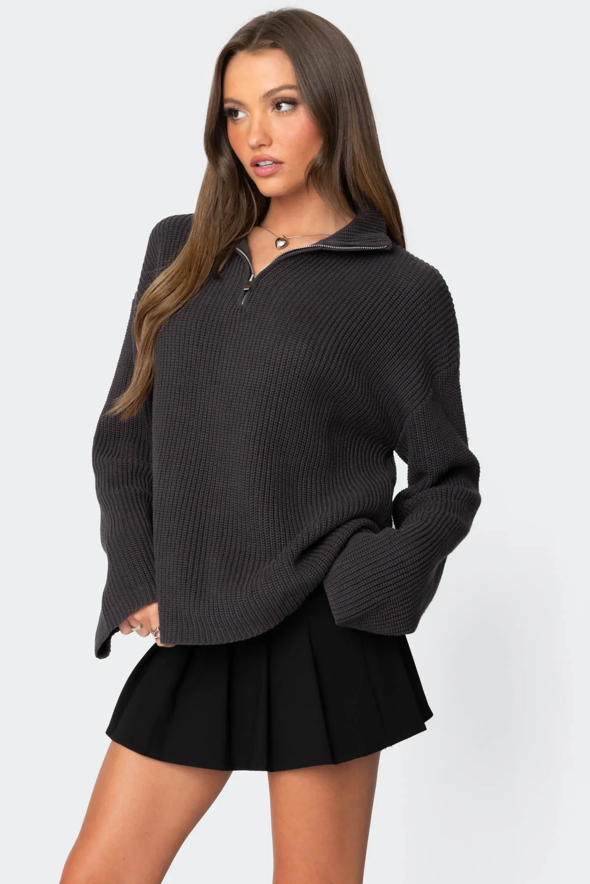 Amour High Neck Oversized Zip Sweater sold by Edikted product image thumbnail 3