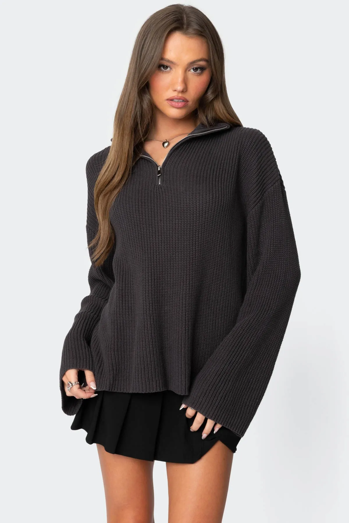 Amour High Neck Oversized Zip Sweater sold by Edikted