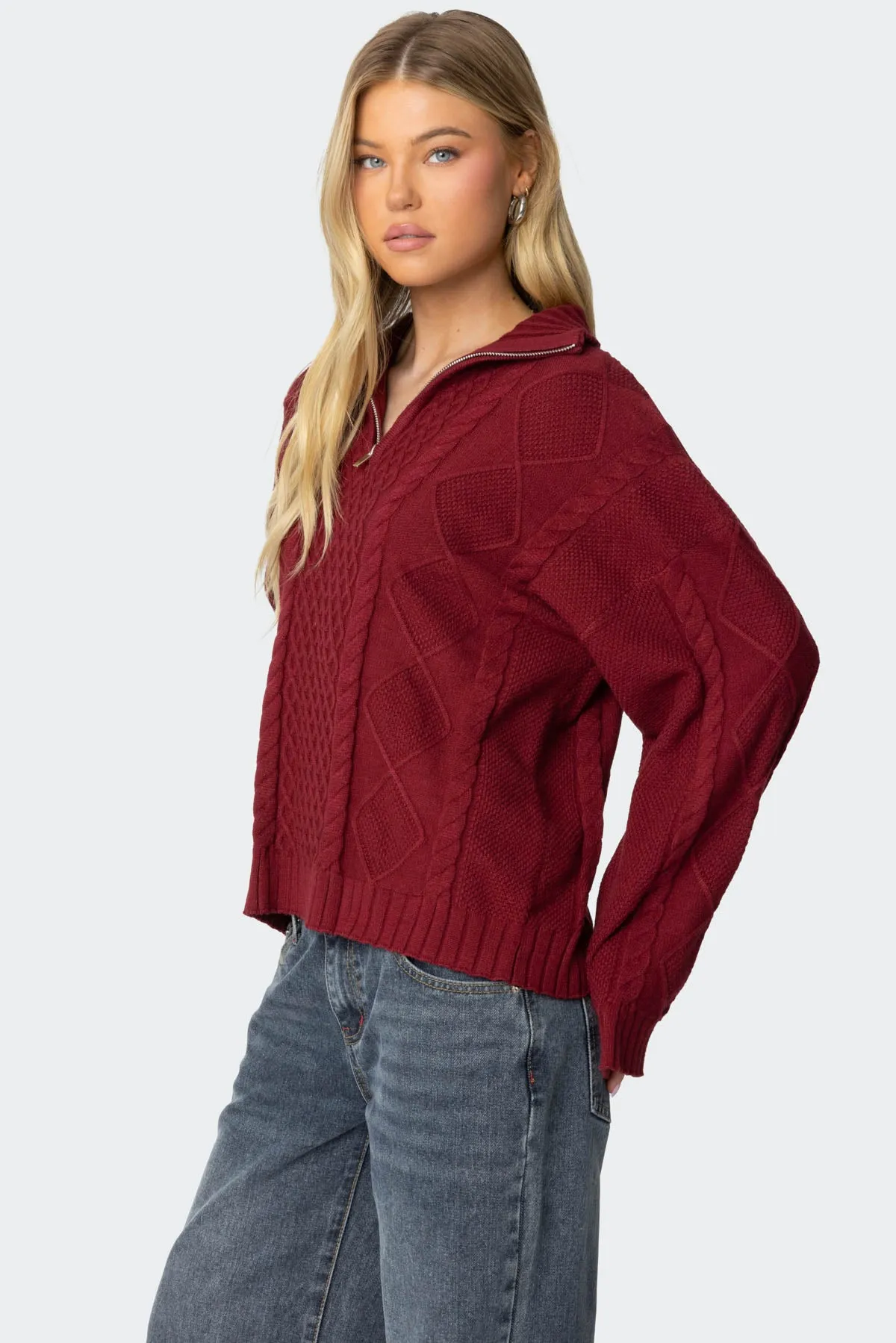 Oversized Quarter Zip Cable Knit Sweater sold by Edikted product image thumbnail 3