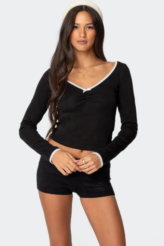 Sophia Contrast Lace Top sold by Edikted