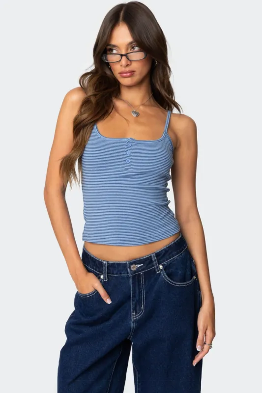 Striped Henley Tank Top sold by Edikted