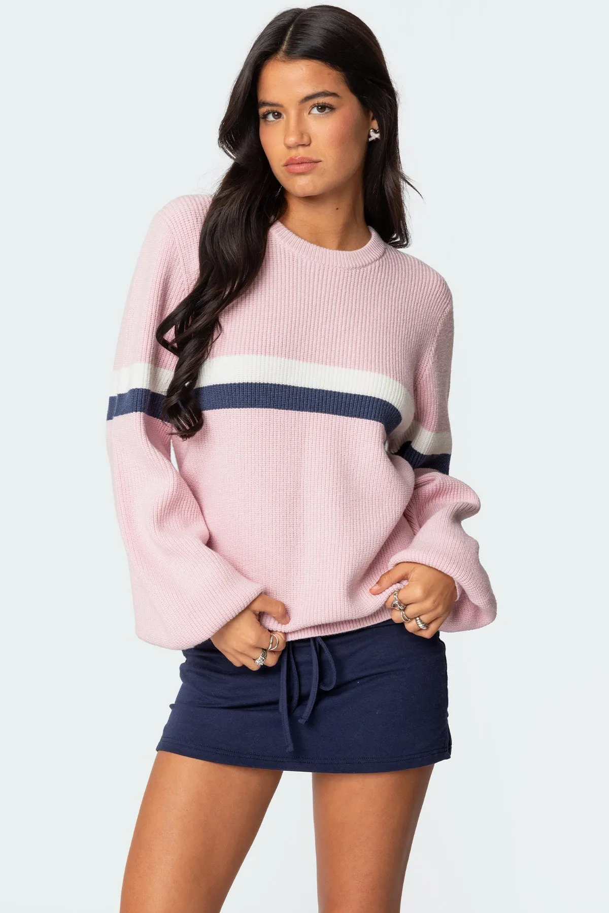 Nautical Striped Oversized Sweater sold by Edikted