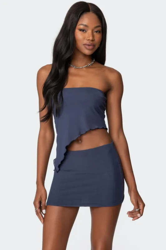Vivi Mesh Asymmetric Tube Top sold by Edikted
