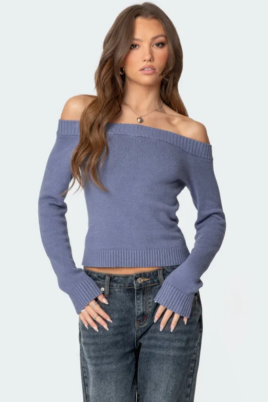Elona Off Shoulder Knit Top sold by Edikted