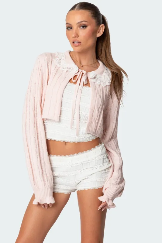 Lacey Collared Cable Knit Cardigan sold by Edikted