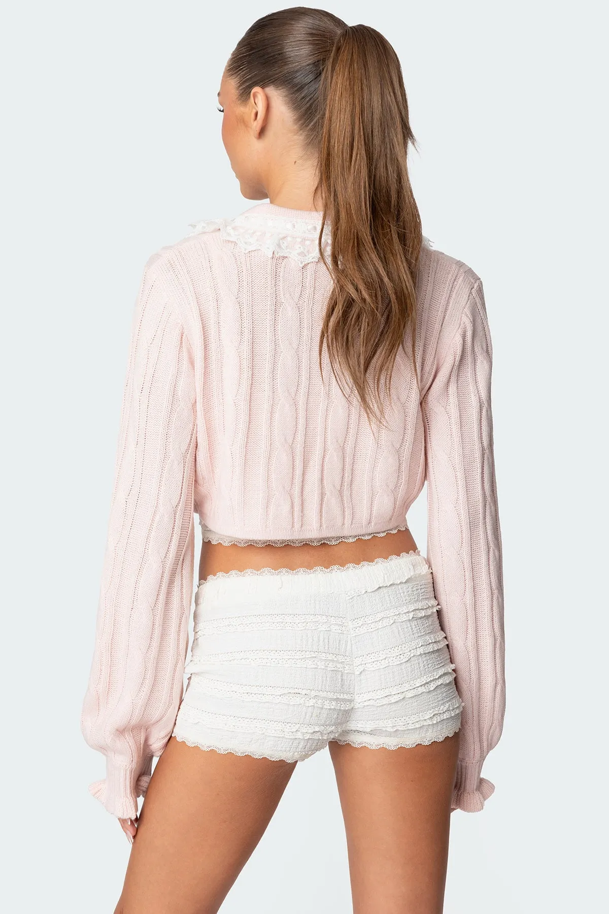 Lacey Collared Cable Knit Cardigan sold by Edikted product image thumbnail 5