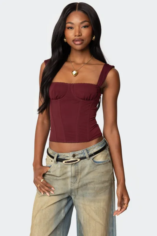 Marcella Wide Strap Mesh Corset sold by Edikted