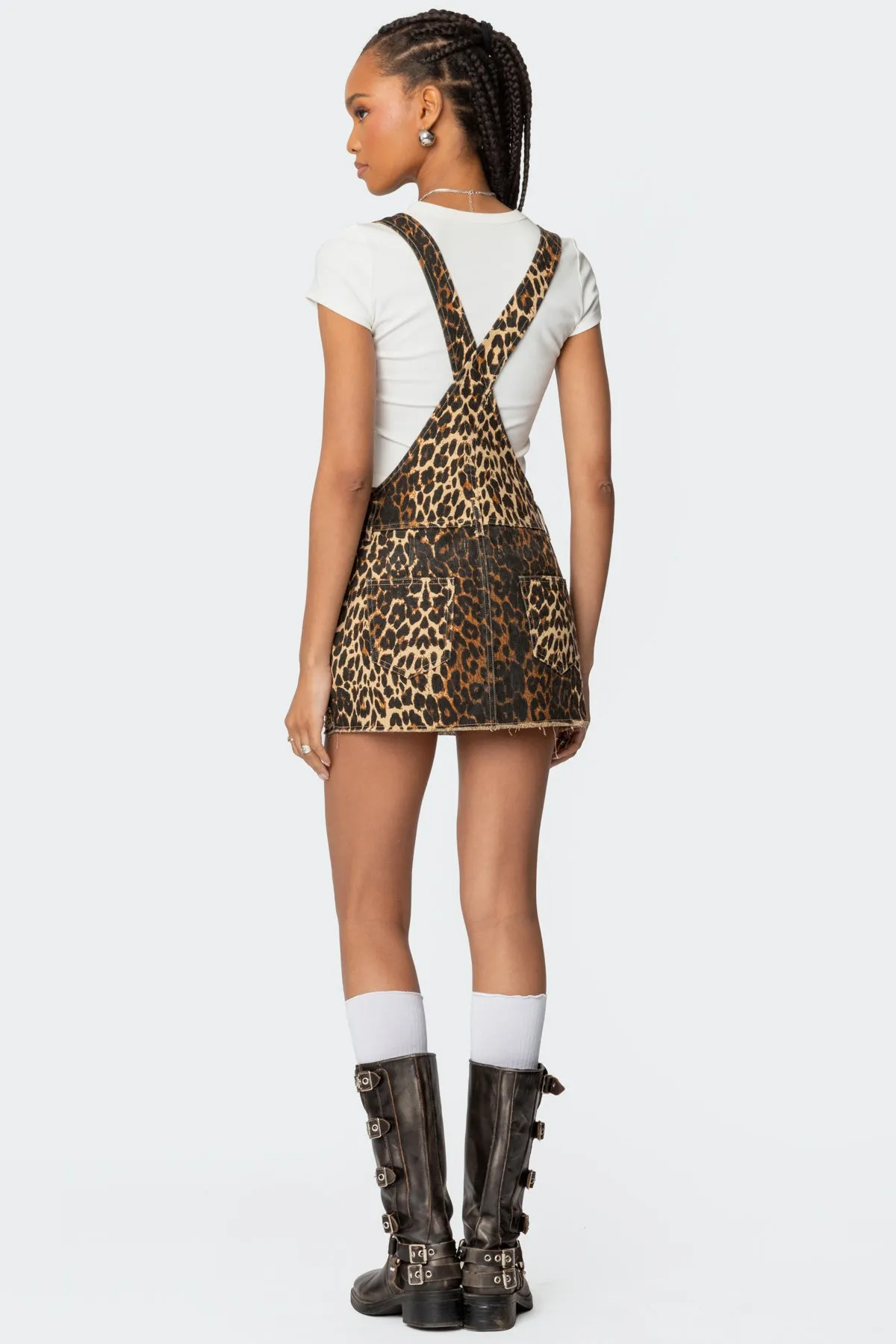 Leopard Denim Overall Mini Dress sold by Edikted product image thumbnail 4