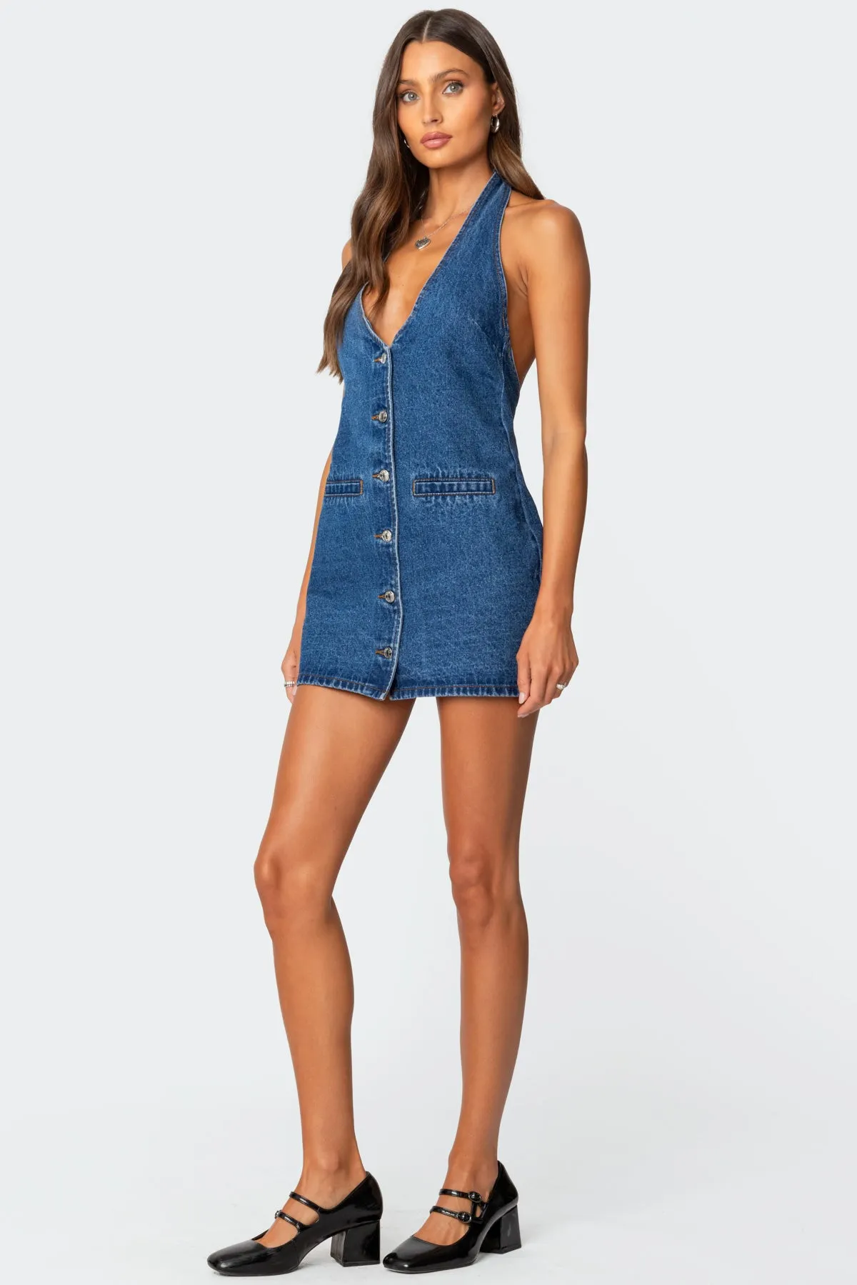 Destinee Denim Halter Mini Dress sold by Edikted product image thumbnail 3