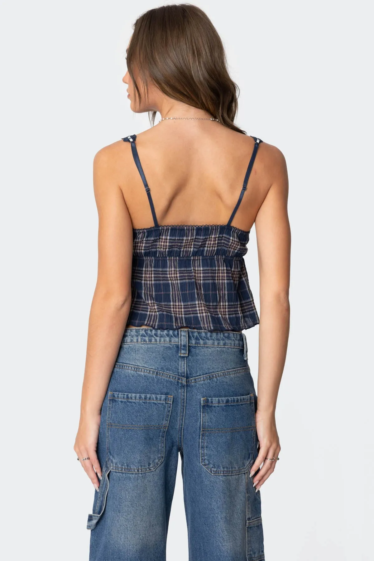 Plaid Lace Trim Tank Top sold by Edikted product image thumbnail 4
