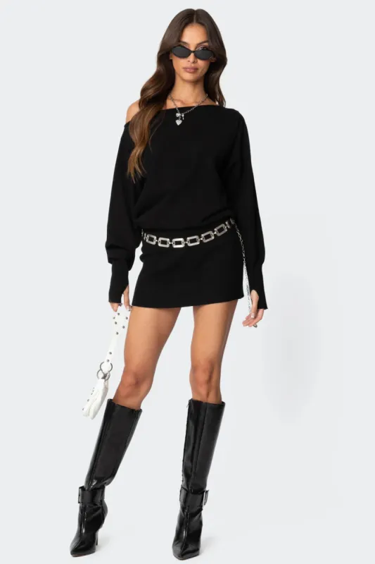 Eve Off Shoulder Knit Mini Dress sold by Edikted