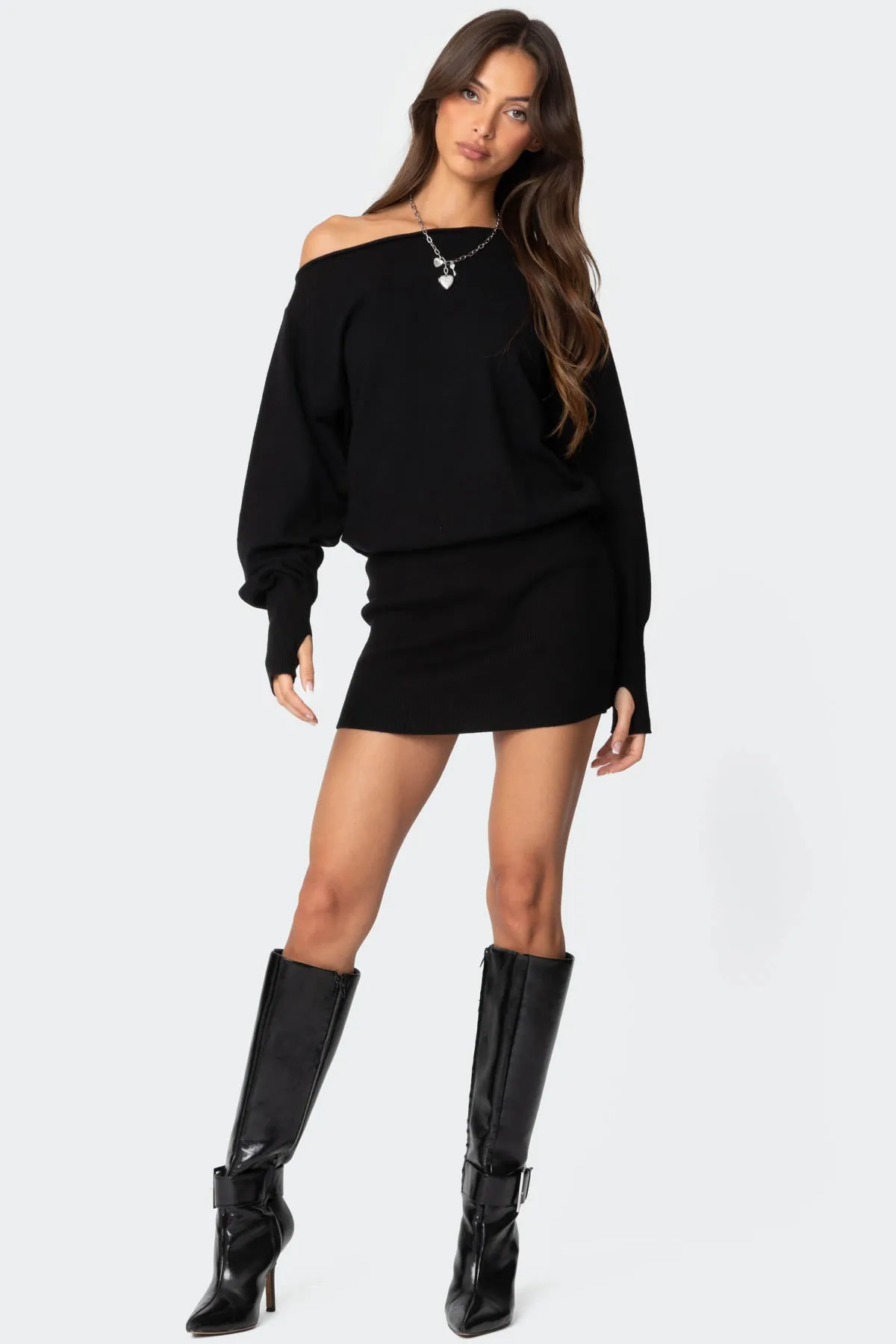 Eve Off Shoulder Knit Mini Dress sold by Edikted product image thumbnail 4