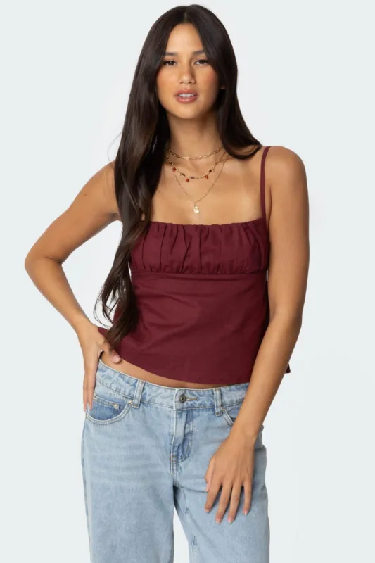 Linen Look Open Back Top sold by Edikted