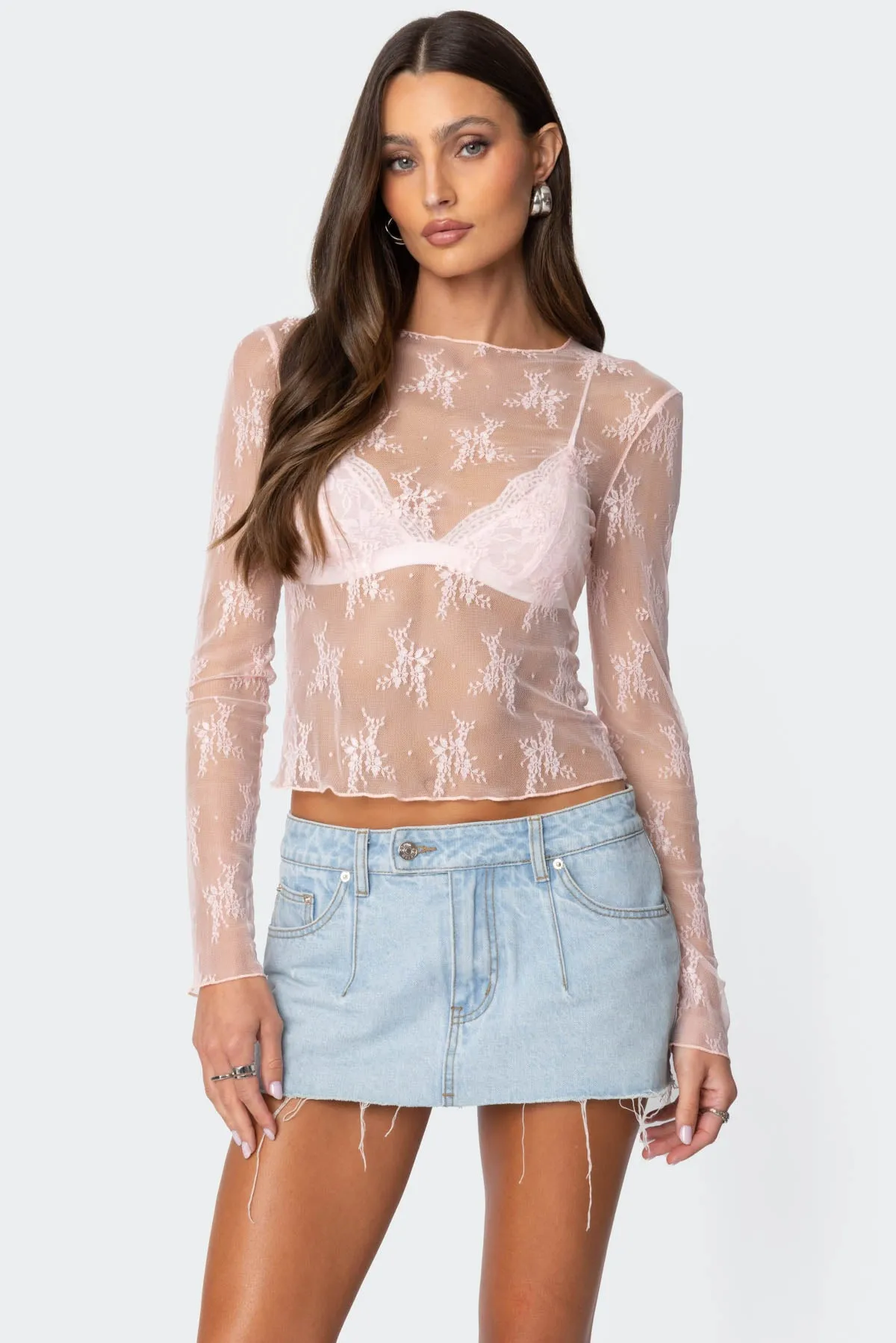 Lise Sheer Lace Top sold by Edikted
