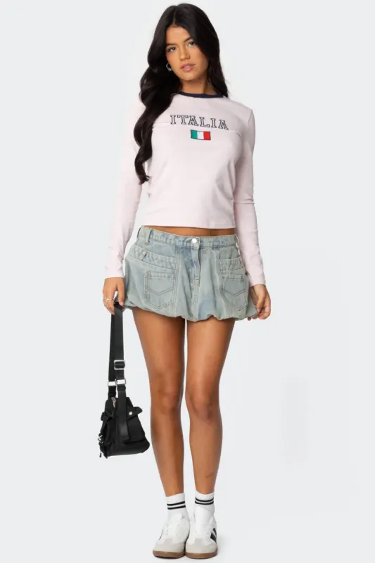 Jodi Denim Bubble Mini Skirt sold by Edikted