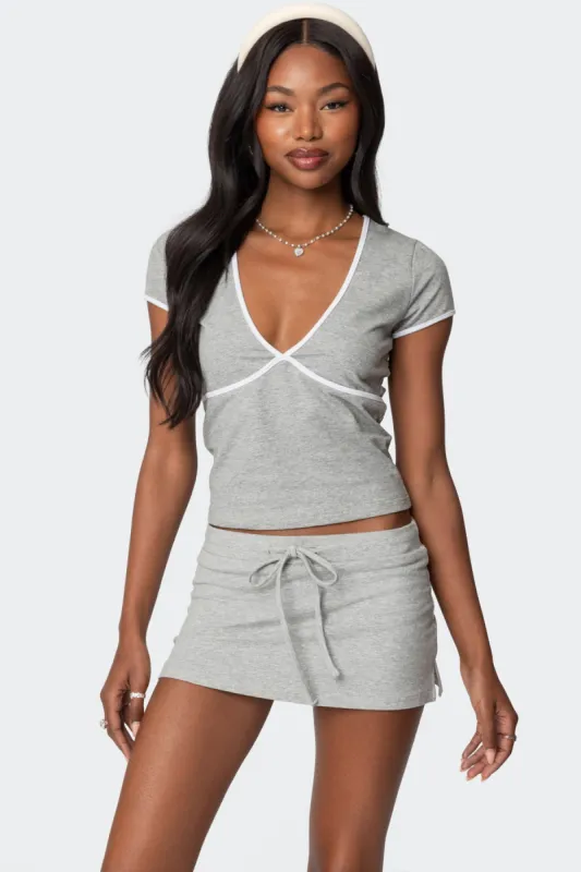 Alicia Contrast V Neck Top sold by Edikted
