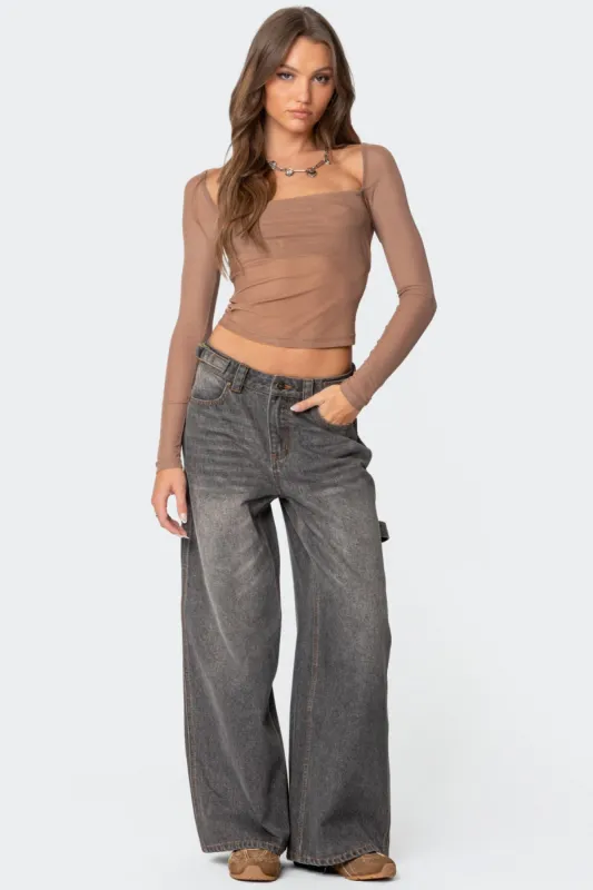 Baggy Washed Low Rise Carpenter Jeans sold by Edikted