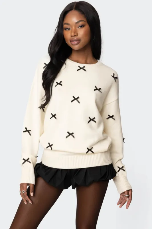 Satin Effect Bow Oversized Sweater sold by Edikted