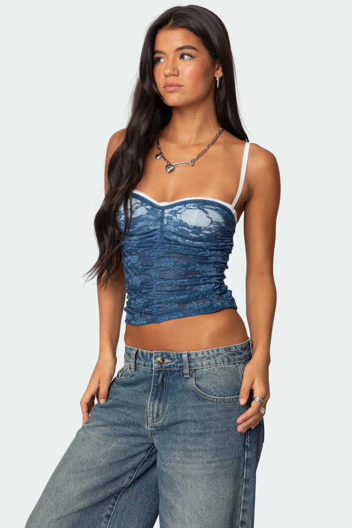Eleanor Bra Detail Sheer Lace Top sold by Edikted product image thumbnail 3