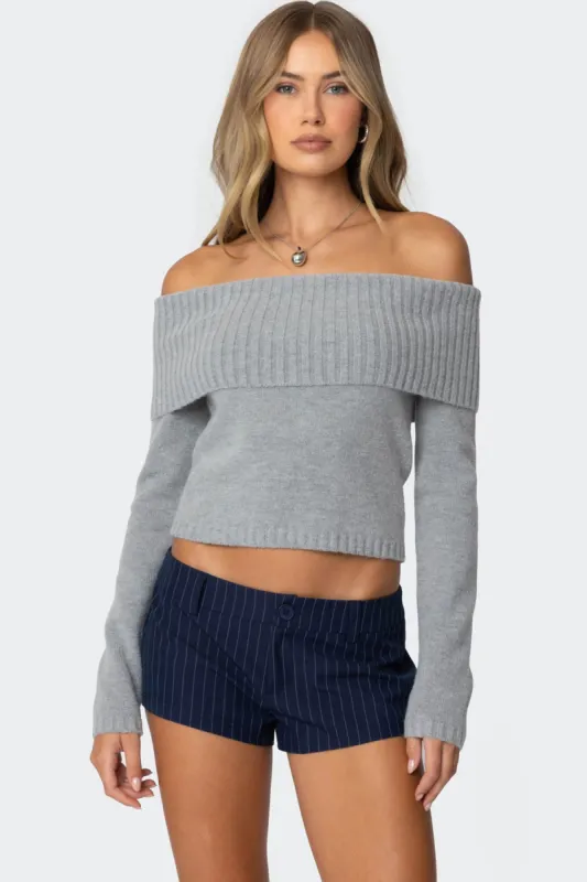 Tamara Fold Over Knit Top sold by Edikted
