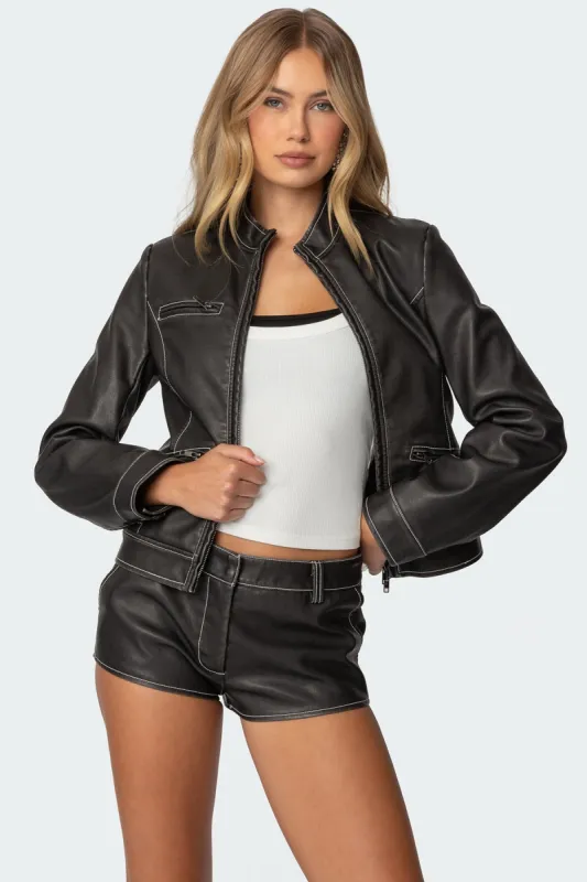 Roxie Faux Leather Jacket sold by Edikted