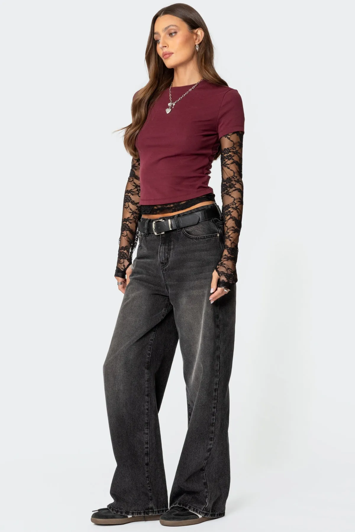 Layered Lace Sleeve Top sold by Edikted product image thumbnail 4
