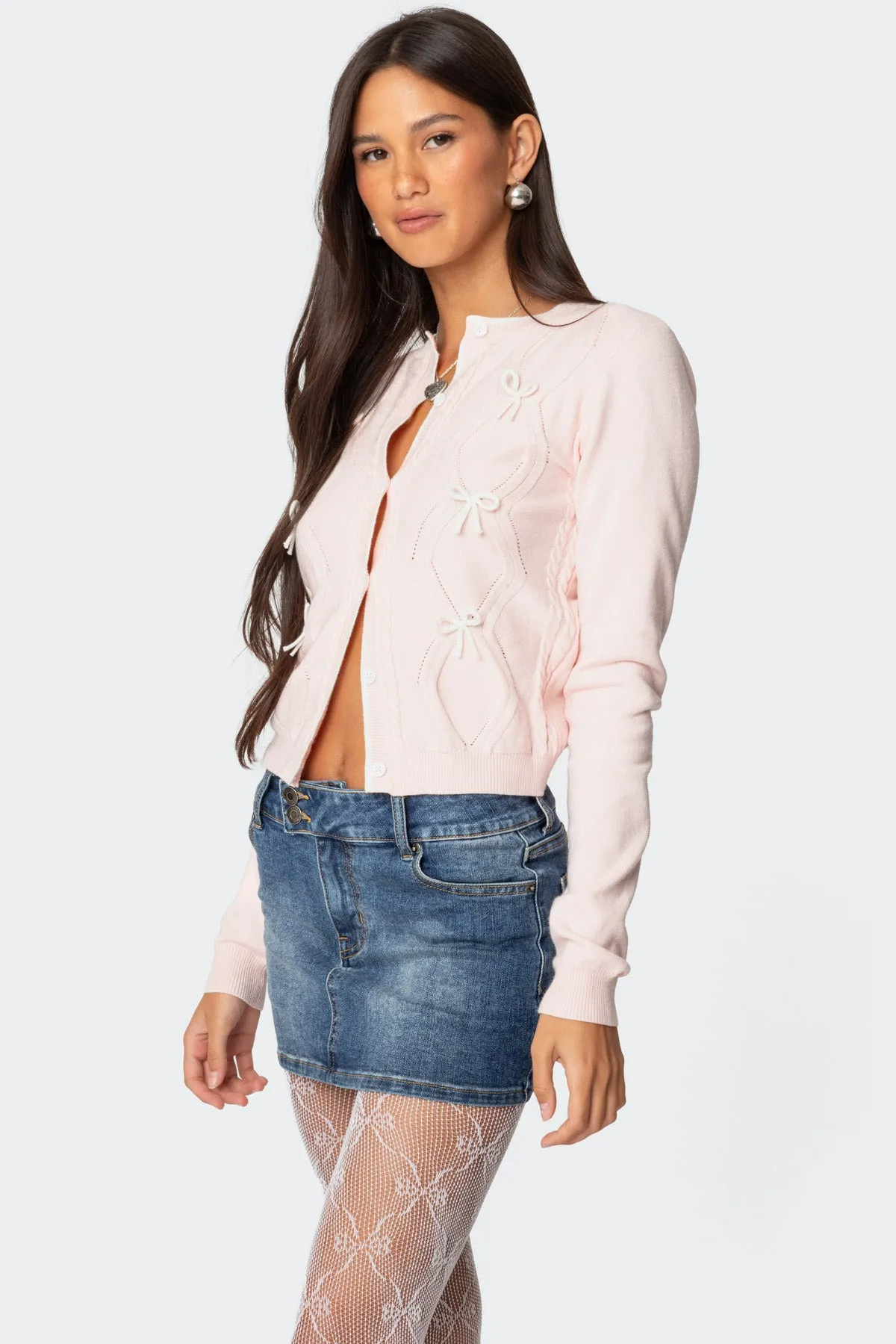Contrast Bow Knit Cardigan sold by Edikted product image thumbnail 3