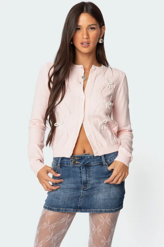 Contrast Bow Knit Cardigan sold by Edikted