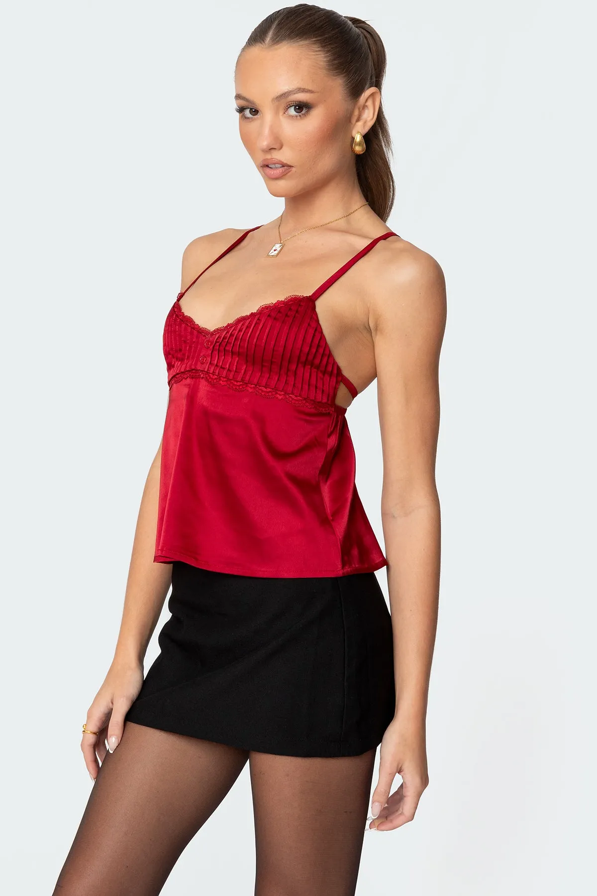 Blanca Satin Effect Lace Trim Tank Top sold by Edikted product image thumbnail 3