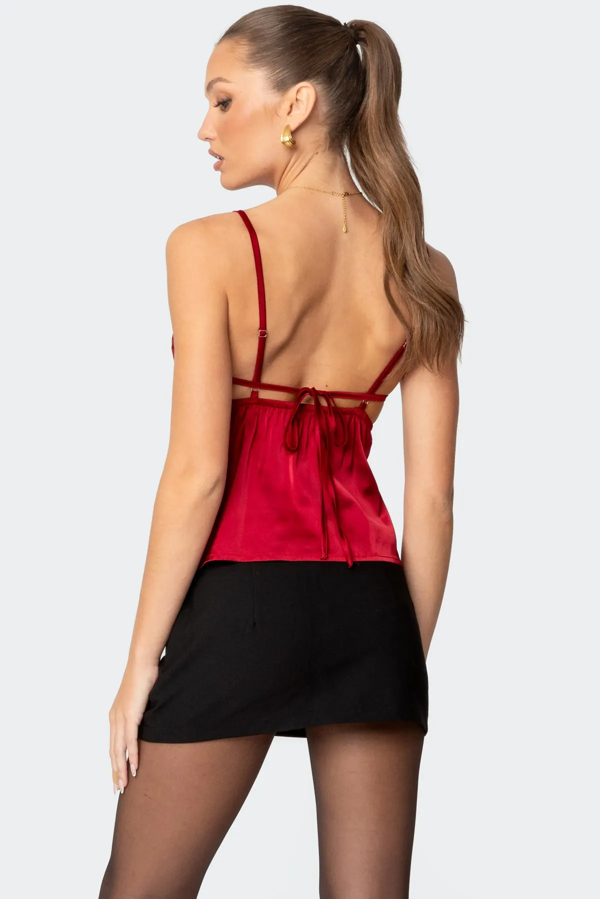 Blanca Satin Effect Lace Trim Tank Top sold by Edikted product image thumbnail 4