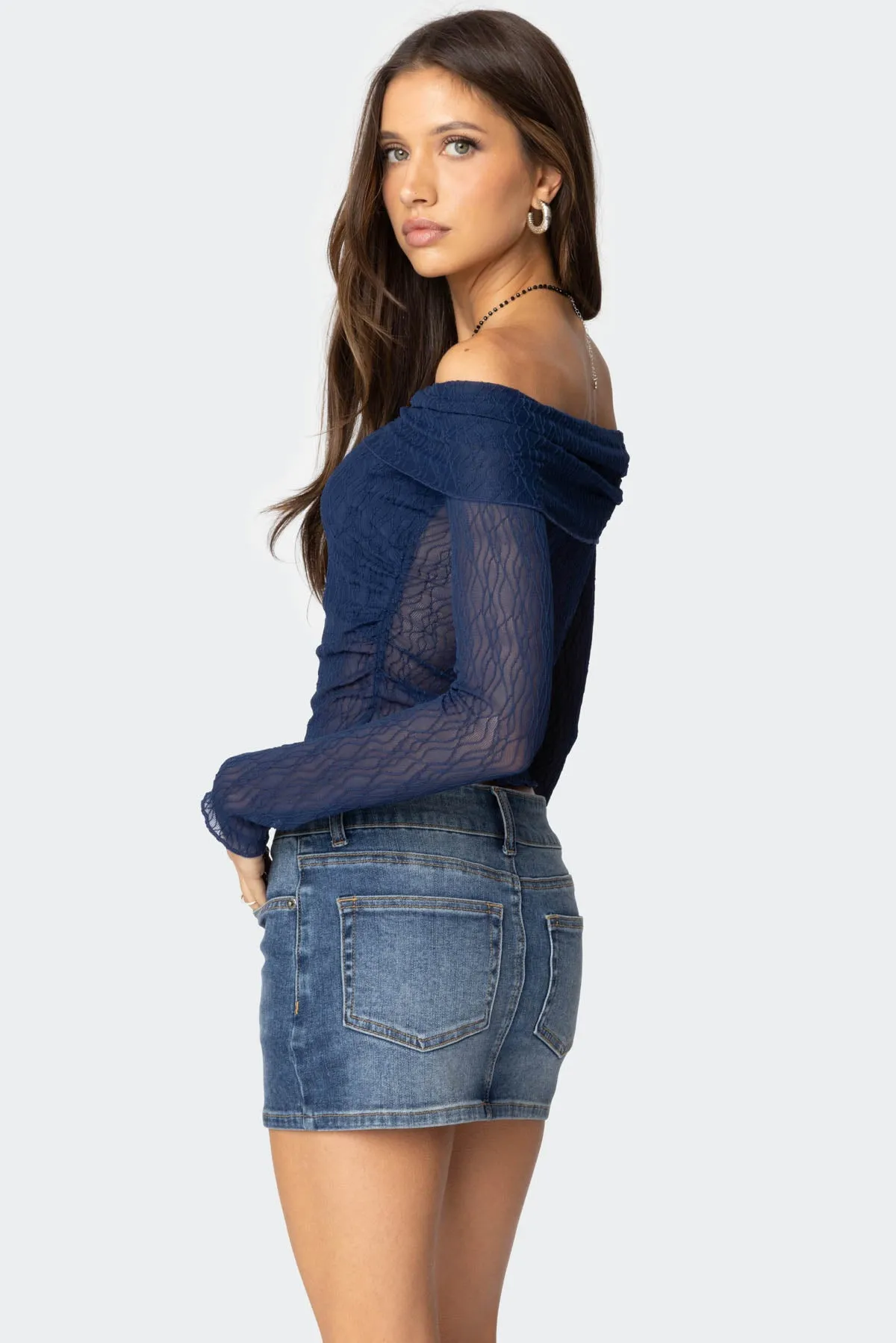 Drawstring Fold Over Sheer Top sold by Edikted product image thumbnail 5