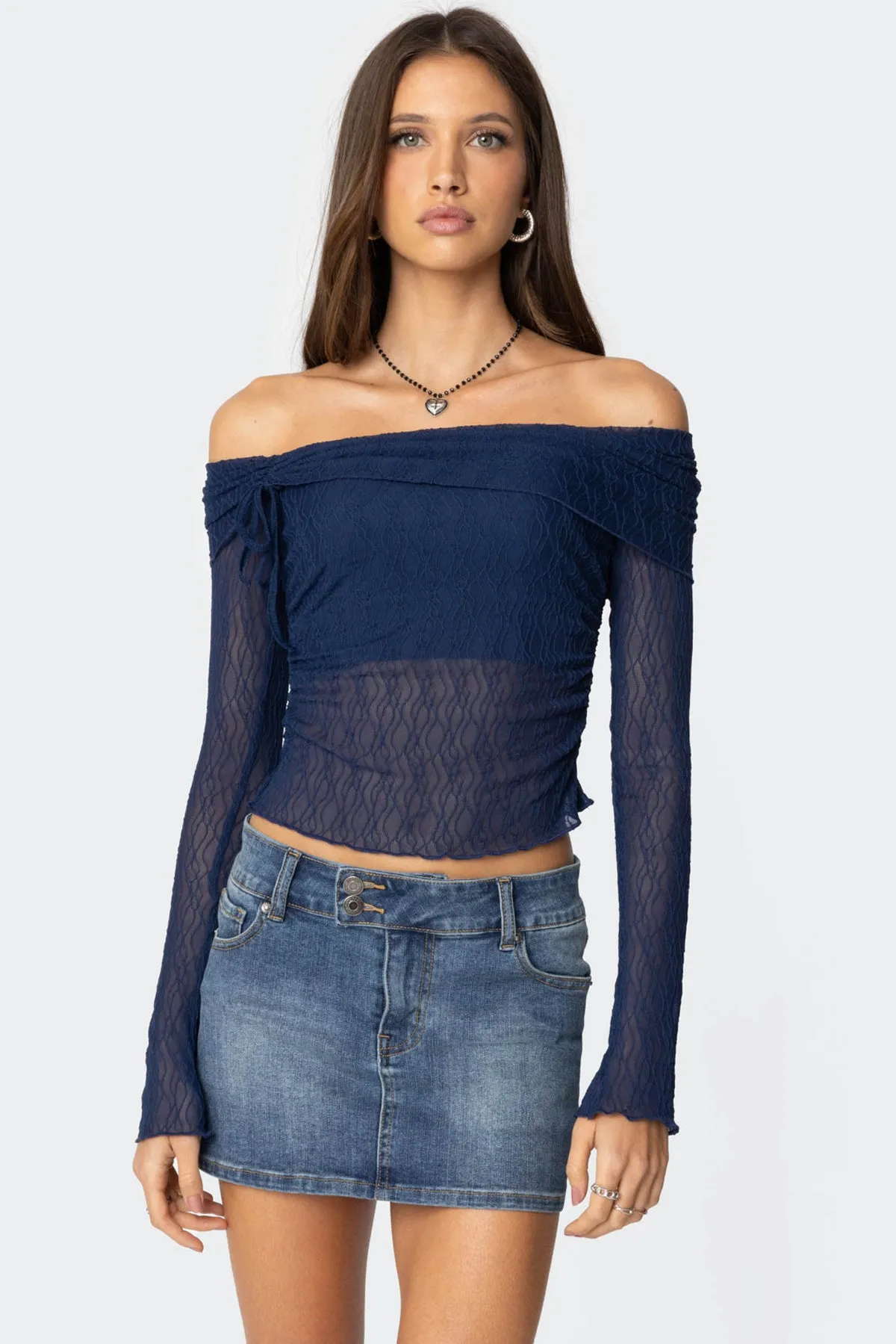 Drawstring Fold Over Sheer Top sold by Edikted