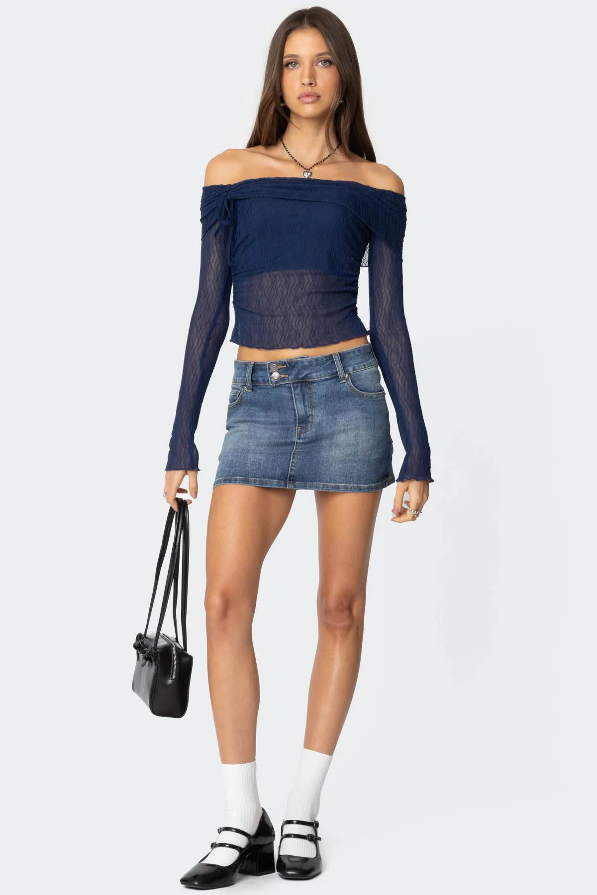 Drawstring Fold Over Sheer Top sold by Edikted product image thumbnail 2