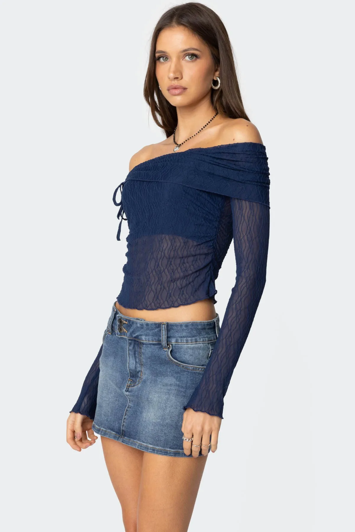 Drawstring Fold Over Sheer Top sold by Edikted product image thumbnail 3