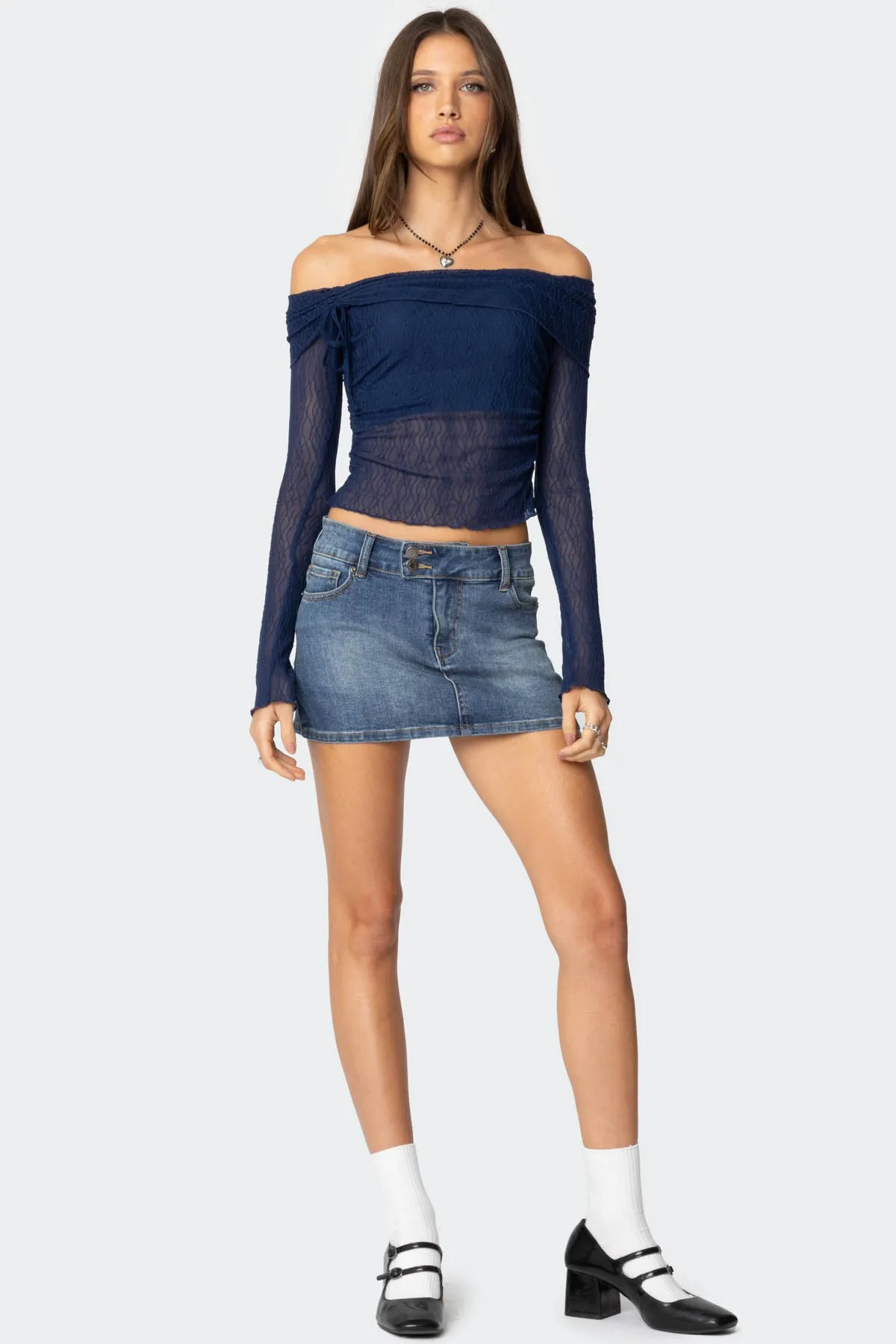 Drawstring Fold Over Sheer Top sold by Edikted product image thumbnail 4