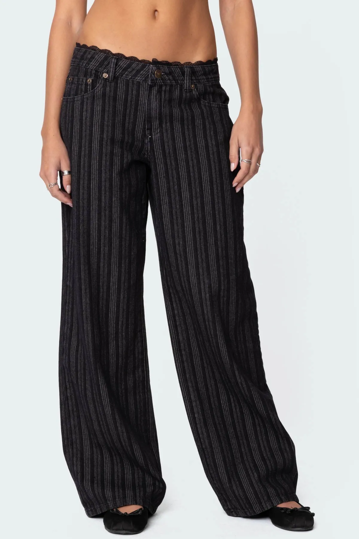 Lace Trim Striped Low Rise Baggy Jeans sold by Edikted product image thumbnail 2
