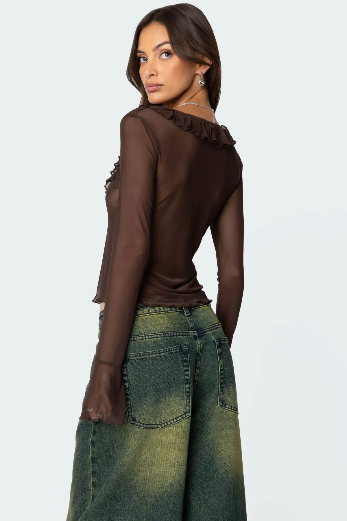 Sheer Mesh Ruffled Top sold by Edikted product image thumbnail 5