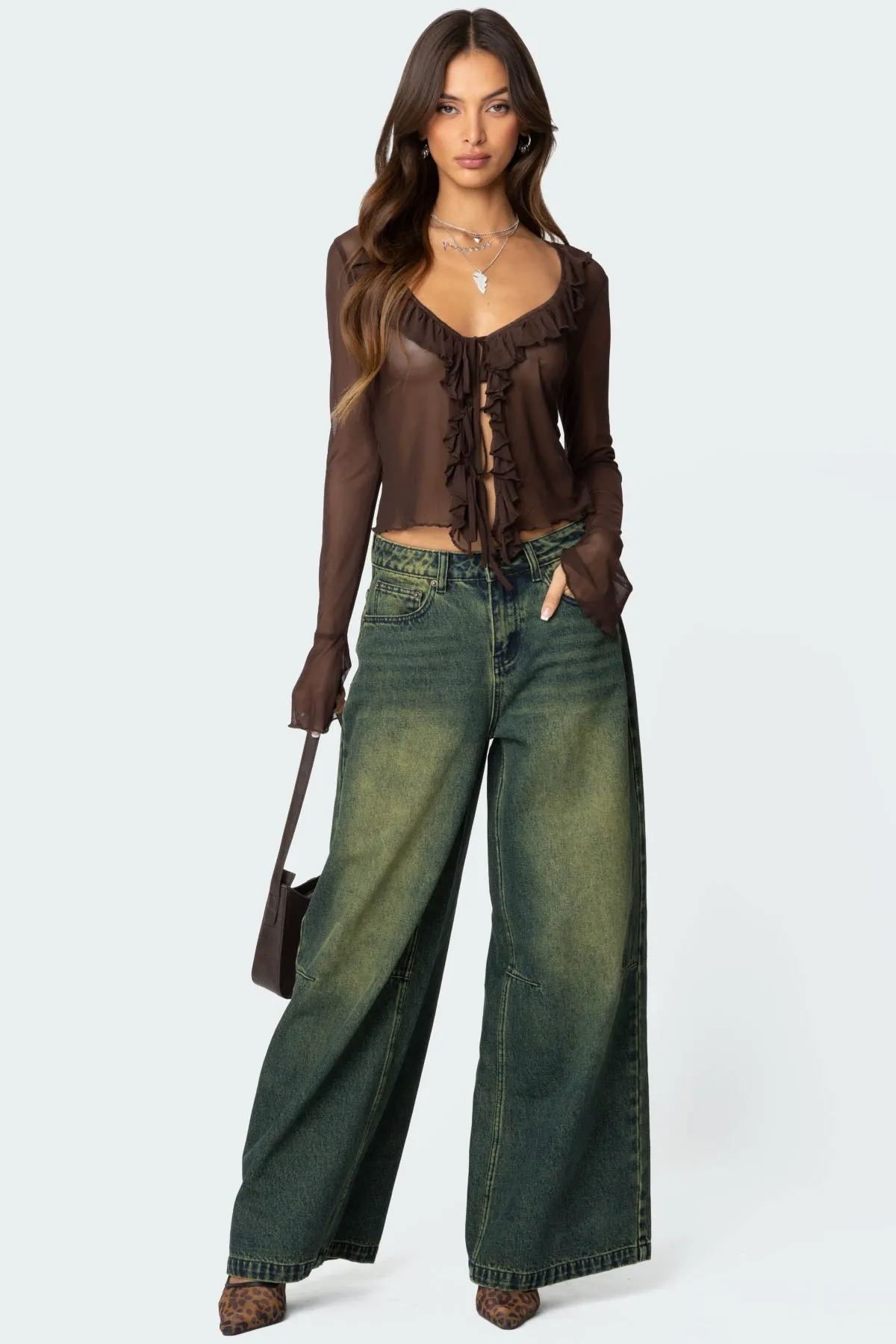 Sheer Mesh Ruffled Top sold by Edikted product image thumbnail 2