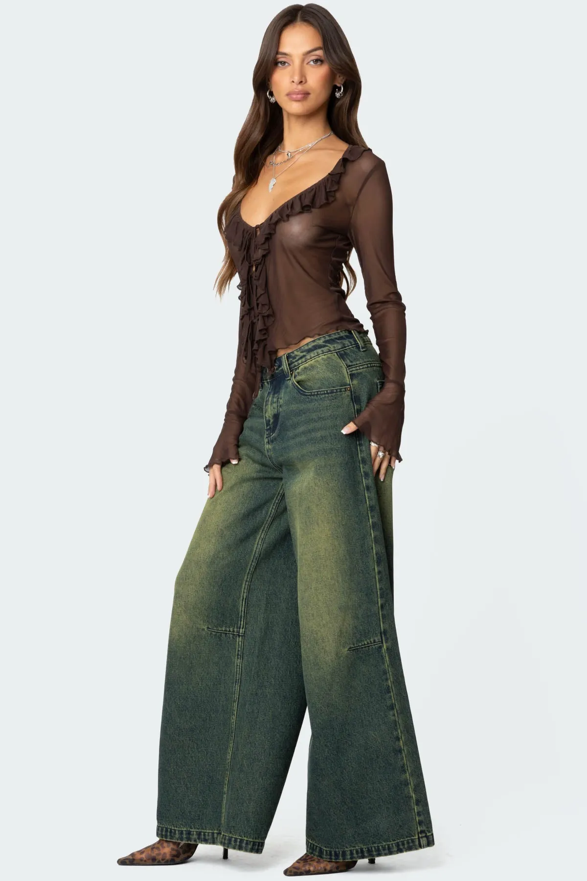 Sheer Mesh Ruffled Top sold by Edikted product image thumbnail 4