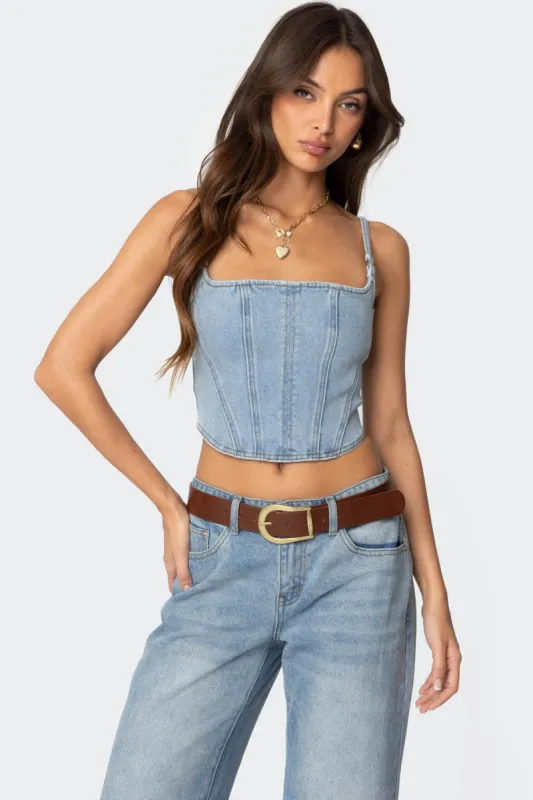 Tennessee Denim Corset sold by Edikted