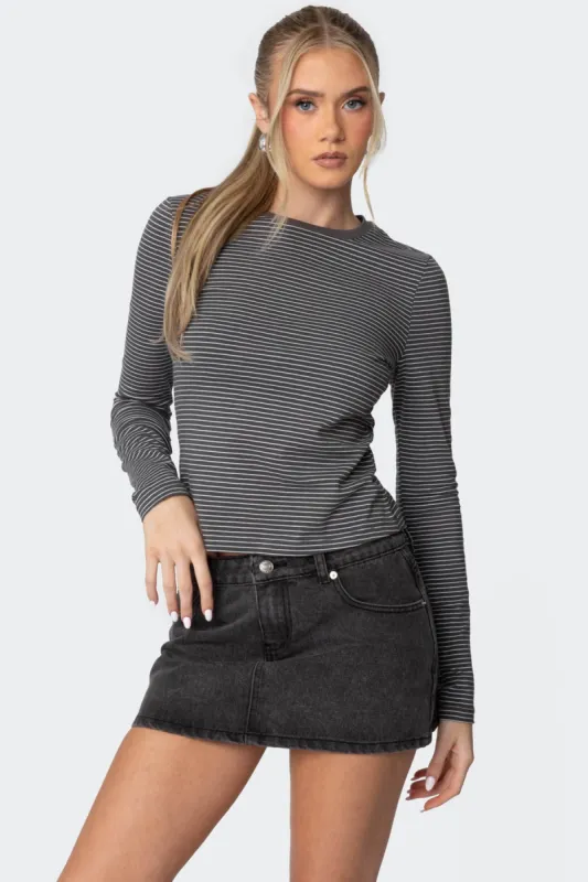 Brianna Striped Long Sleeve T Shirt sold by Edikted