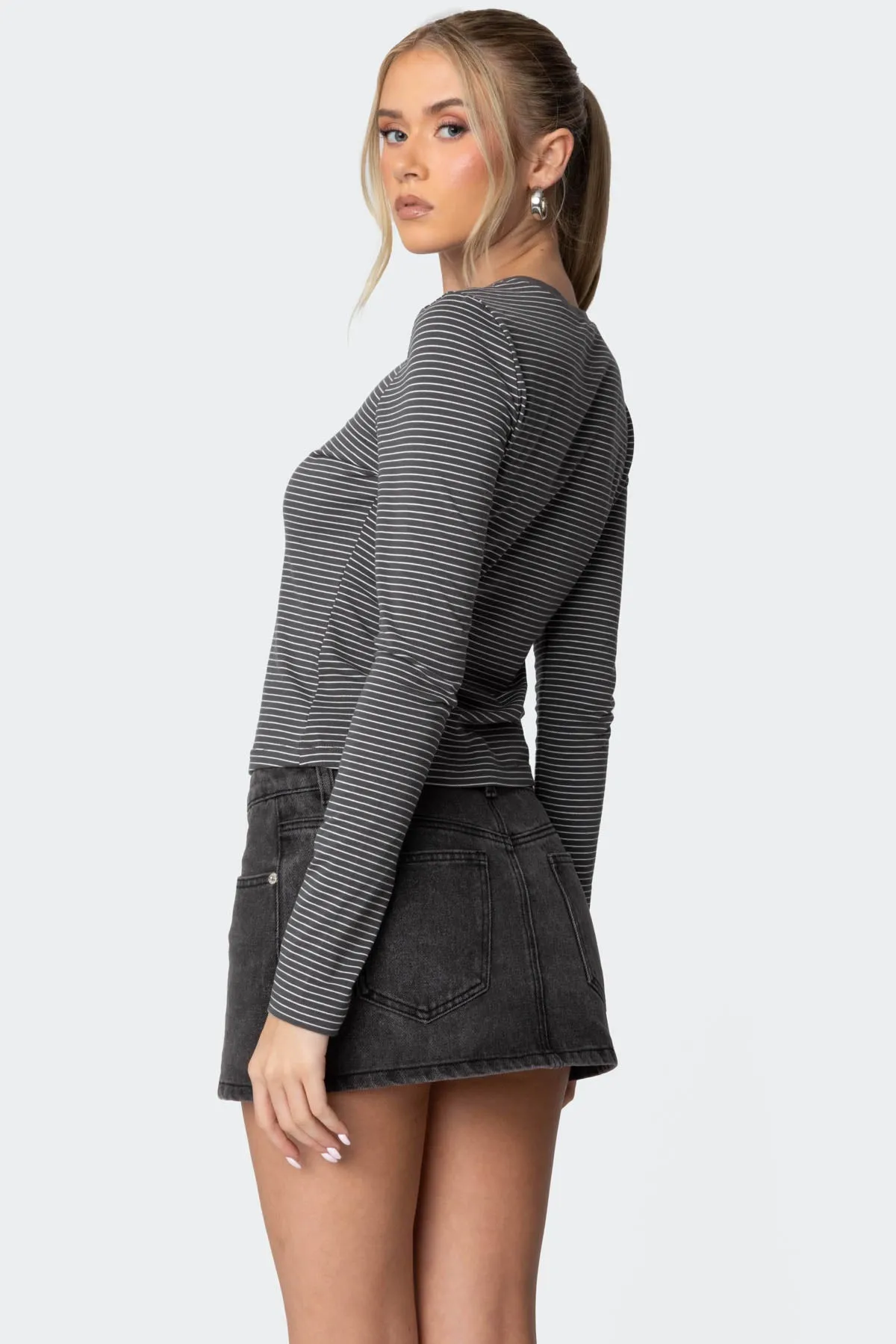 Brianna Striped Long Sleeve T Shirt sold by Edikted product image thumbnail 5
