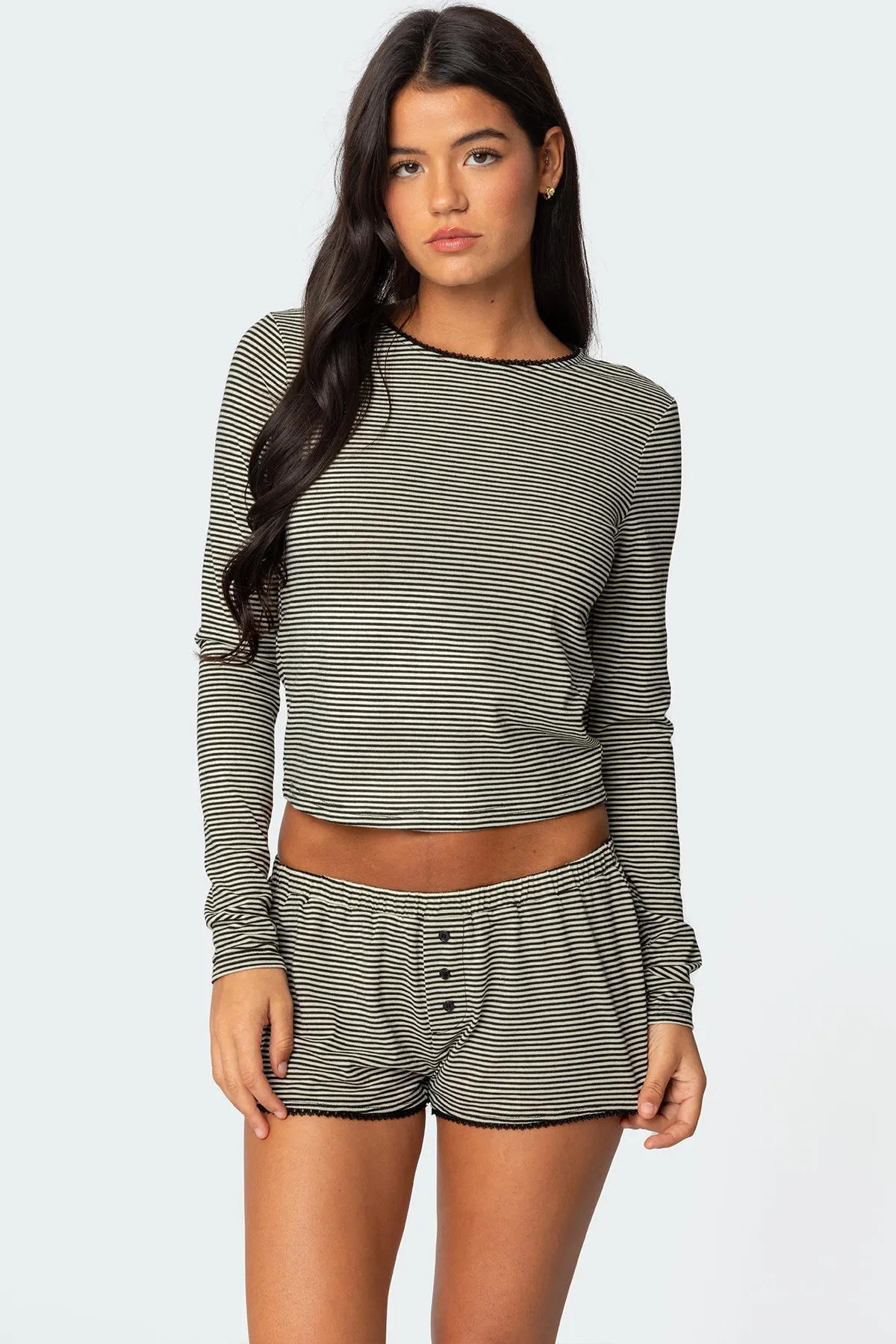 Suzy Striped Long Sleeve T Shirt sold by Edikted