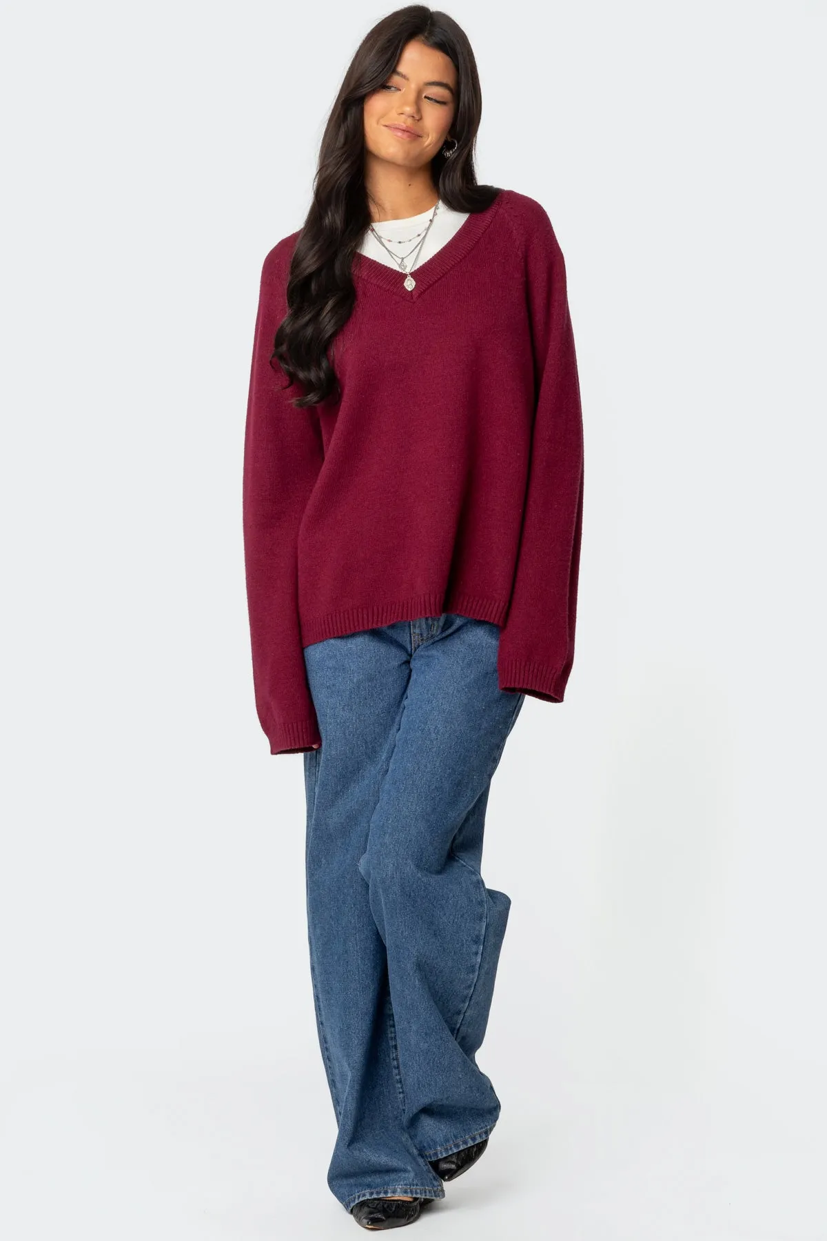 Martha Oversized V Neck Sweater sold by Edikted product image thumbnail 5