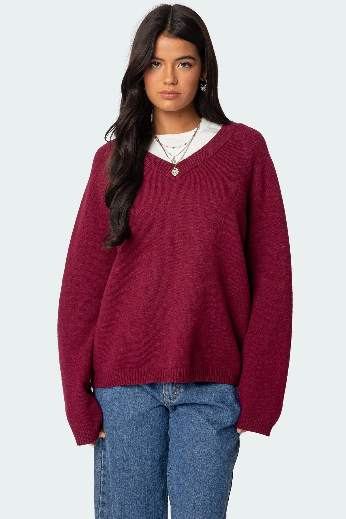 Martha Oversized V Neck Sweater sold by Edikted product image thumbnail 3