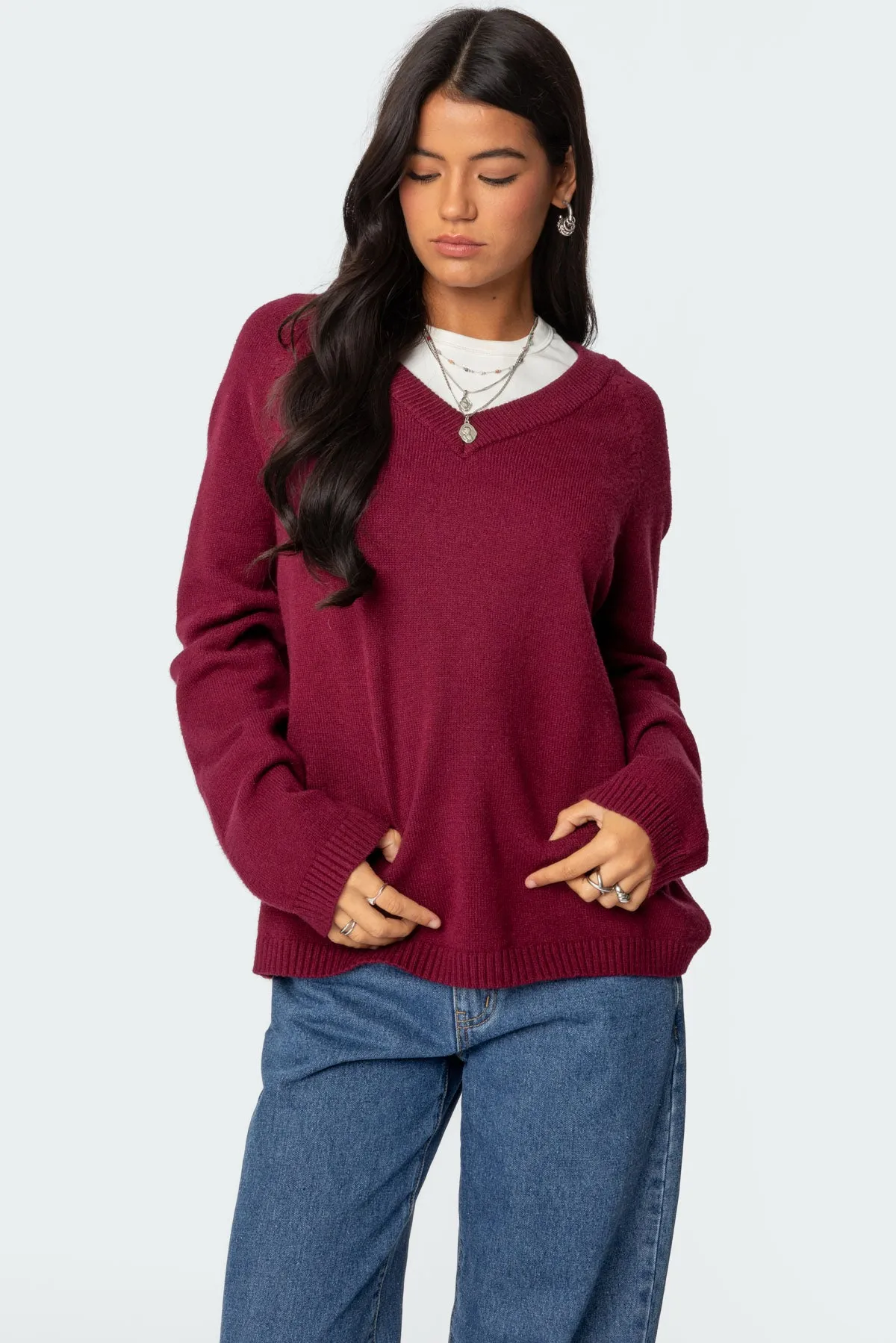 Martha Oversized V Neck Sweater sold by Edikted