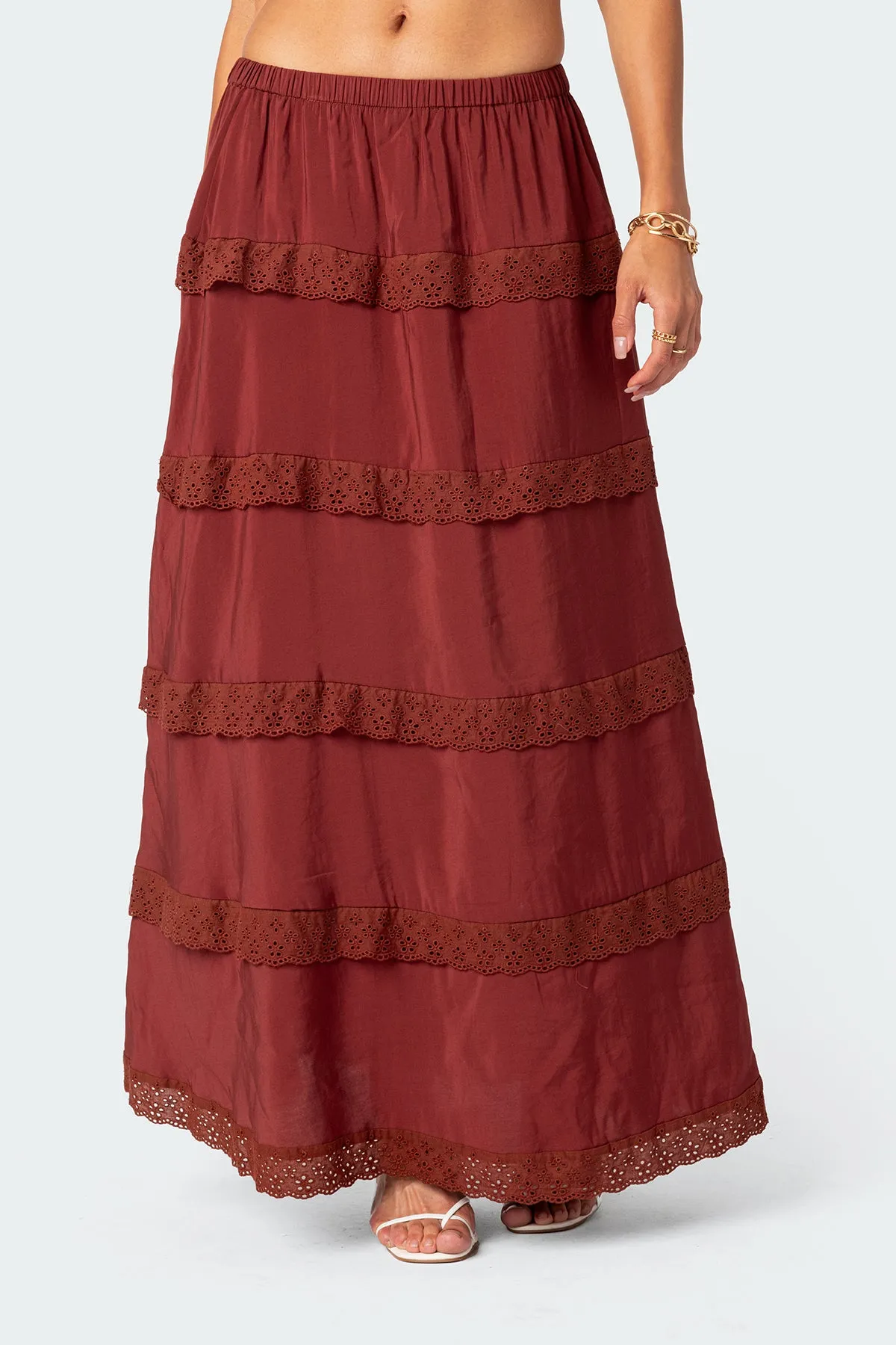 Tiered Lace Trim Maxi Skirt sold by Edikted product image thumbnail 2