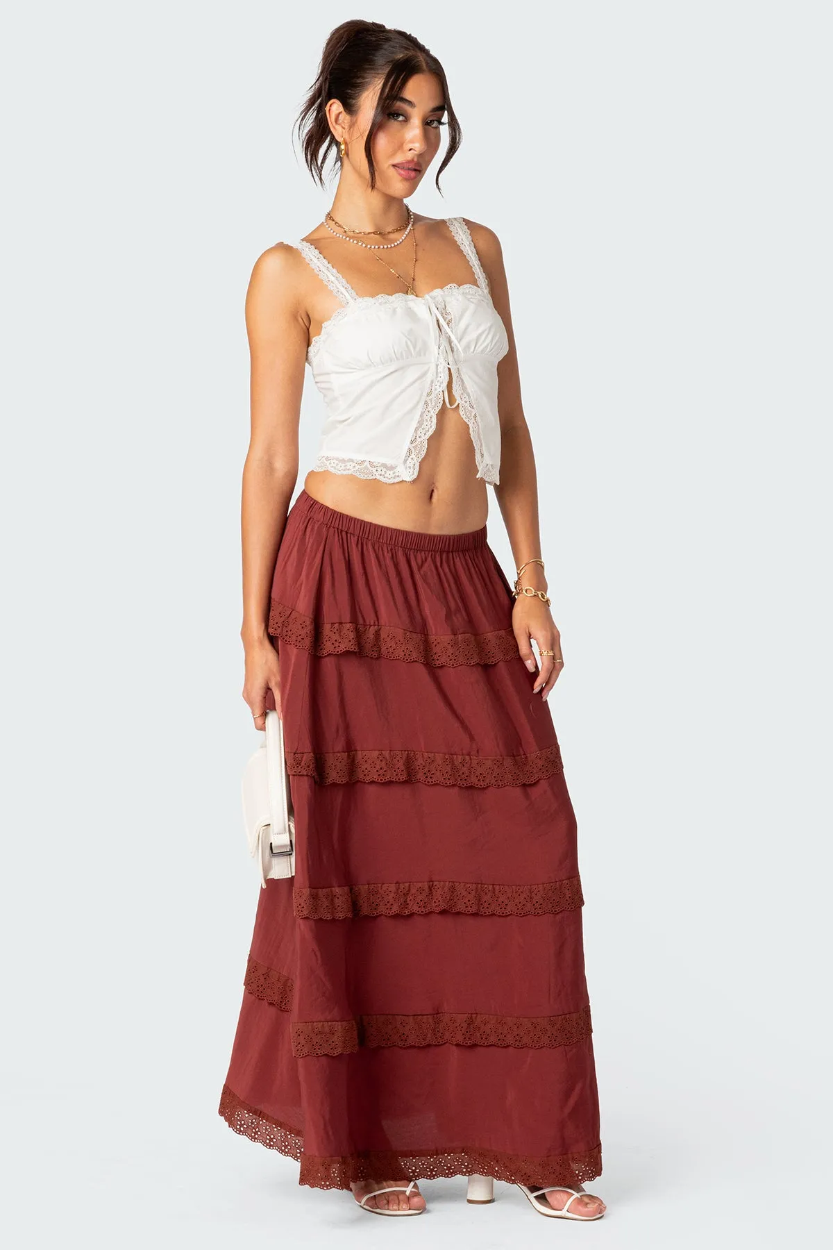 Tiered Lace Trim Maxi Skirt sold by Edikted product image thumbnail 5