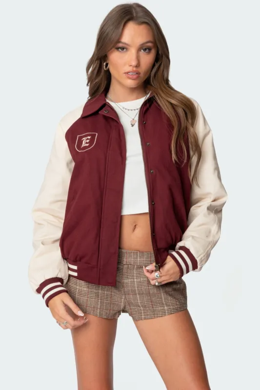 Varsity Oversized Bomber Jacket sold by Edikted