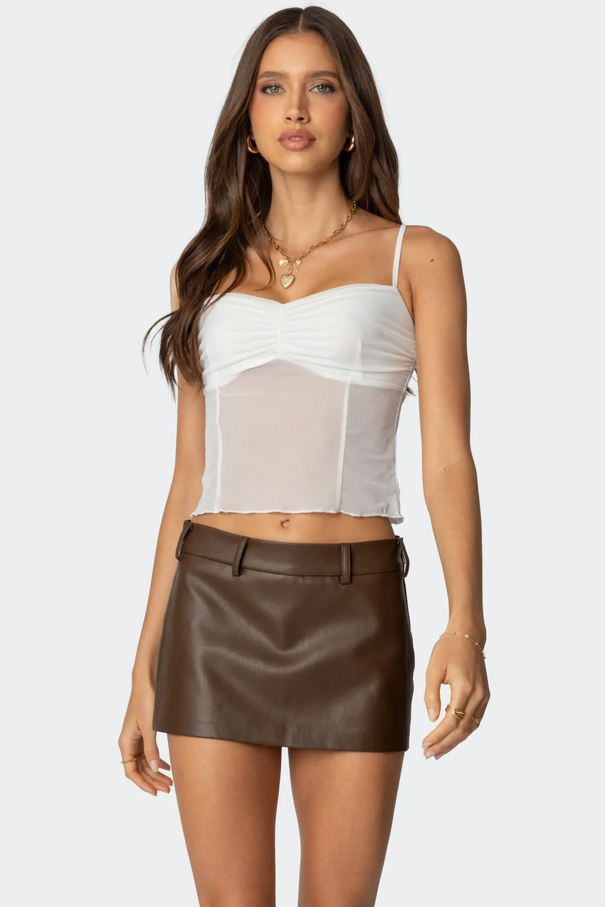 Viv Ruched Sheer Mesh Top sold by Edikted